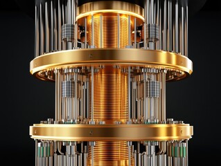 Gold and Silver Quantum Computer Processor Technology Close Up