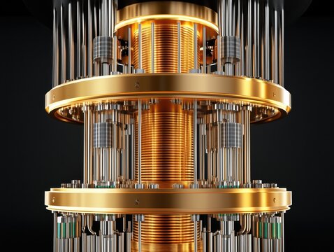 Gold and Silver Quantum Computer Processor Technology Close Up