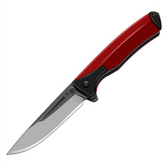 Obraz premium Illustration of a sleek folding utility knife with a red handle and a sharp stainless steel blade, ideal for cutting and outdoor tasks