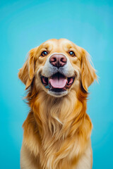 Obraz premium A golden retriever dog with its mouth open and tongue out