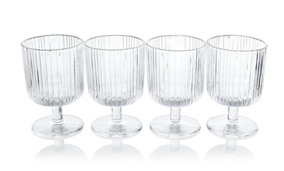 Many empty clean glasses isolated on white