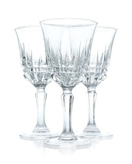 Three empty clean glasses isolated on white