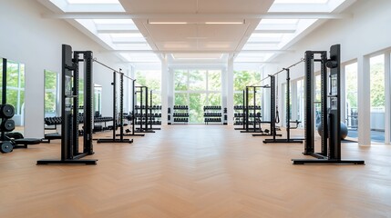 Modern gym interior, workout equipment