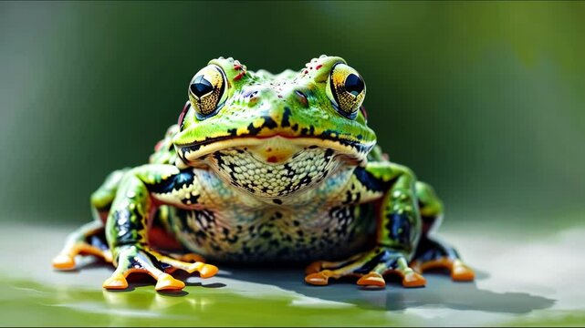A vibrant close up of a colorful frog in a natural setting