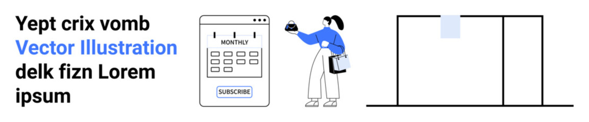 Woman holding a phone near a digital keypad, unlocking access. Ideal for technology, automation, subscription services, mobile apps, user experience, security, flat landing page banner