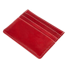 Simple small leather wallet that serves to store a few cards and a little money, isolated on white background