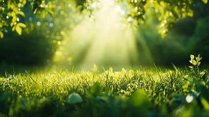 spring meadow background with soft sunlight and blurred effect
