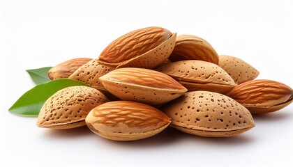 pile of almonds in shell close up on a white background isolated