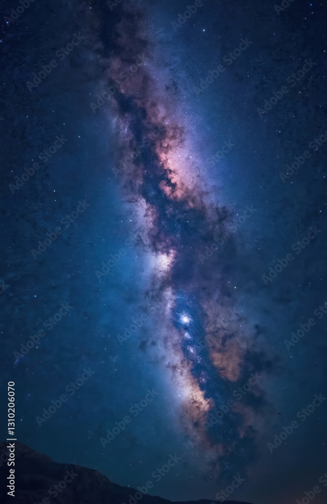Wall mural night sky with blue milky way. stars, galaxy, space. astrophotography shows universe, cosmos. dark s
