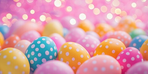 Colorful Easter Eggs on Pink Background