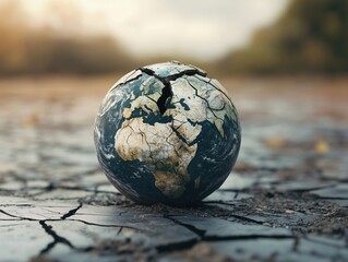 Cracked Earth Globe on Dry Soil