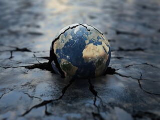 Cracked Earth Globe on Dry Soil