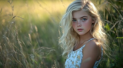 Outdoor portrait of a pretty girl with blonde hair