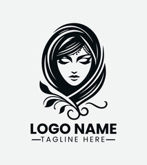 Beautiful Hijab Woman Logo Design, Muslimah Fashion Logo