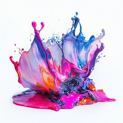 action shot of colorful paint splashes on white background