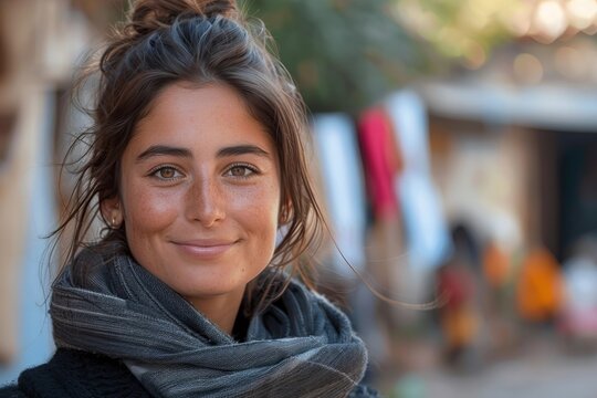 Capturing the Beauty: Woman's Face Gazing at Sunset, Eyes Mirror Sky's Colors - Powered by Adobe