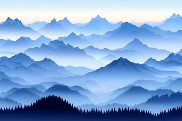 Obraz premium Serene vista of misty mountains shrouded in cool blues palette range