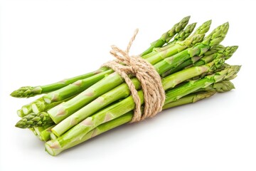 A bundle of fresh asparagus spears isolated on a white background