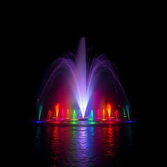 Spectacular water fountain illuminated with a vivid spectrum of colors at night