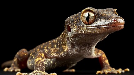 Gecko portrait, studio shot, black background, reptile wildlife