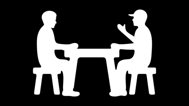 People are sitting at the table and talking, graphic animation. White. Transparent background motion design. 4K resolution