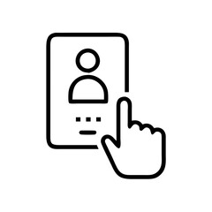User interaction icon with finger pointing at profile, engagement concept