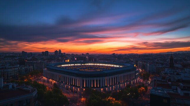 twilight sky at Santiago bernabeu night,Madrid,Spain,generative ai