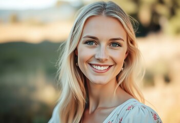 Naklejka premium Serene, natural portrait of a happy Nordic blonde woman