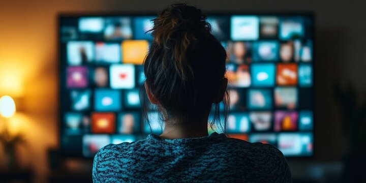 Woman Watching TV Media Gallery at Home