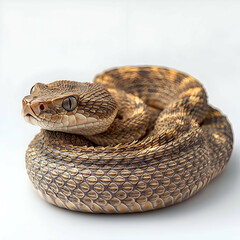 Obraz premium Exotic Venomous Snake Close-Up: Detailed Wildlife Photography of Coiled Brown Reptile with Shiny Scales