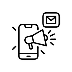 Mobile notification icon with megaphone and email symbol, communication concept