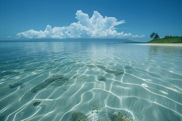 Captivating Aerial View of a Crystal Clear Bay: Pristine Lagoon, Sunny Sky, and Relaxing Seascape in Tropical or Mediterranean Paradise