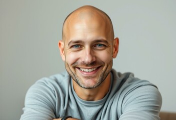 Fototapeta premium Portrait of a bald man with a warm smile