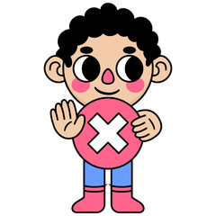 cute kid holding cancel button