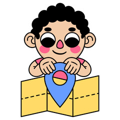 cute kid holding a location pin