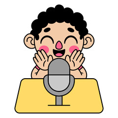 cute kid speaking in a podcast