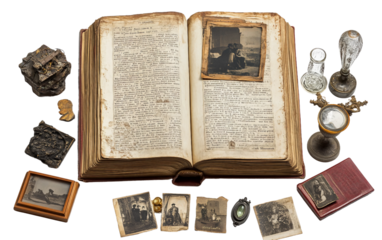 An Ancient History Book Displaying Detailed Artwork and Rich Information Isolated on transparent background PNG