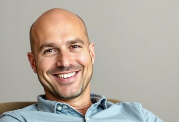 Fototapeta premium Bald man with a warm smile in a relaxed pose