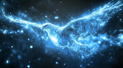 Glowing Eagle Soaring, Night Sky, Abstract, VFX