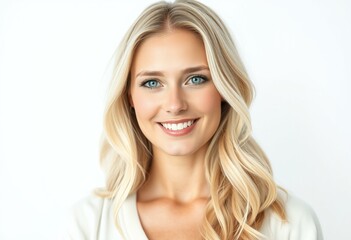 Naklejka premium Nordic blond woman with bright blue eyes and calm expression