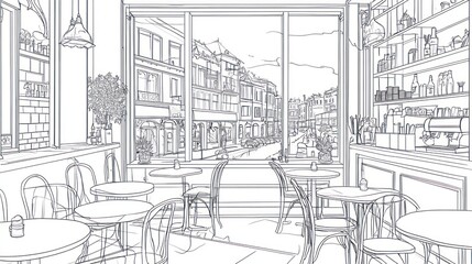 Cafe Interior Sketch with Street View