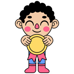 cute kid holding a medal