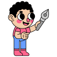 cute kid holding a pen