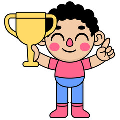 cute kid holding  a trophy