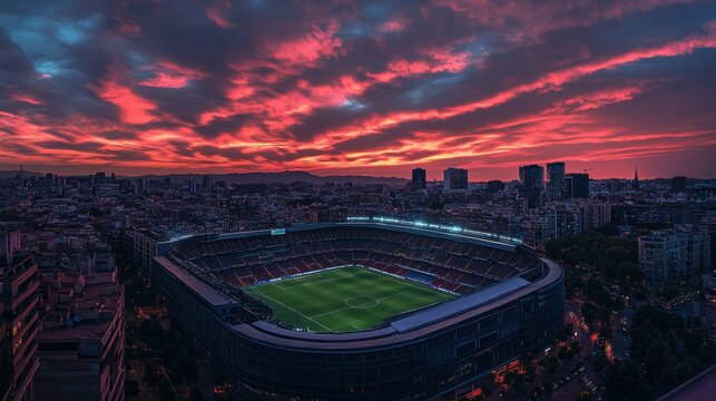 twilight sky at Santiago bernabeu night,Madrid,Spain,generative ai