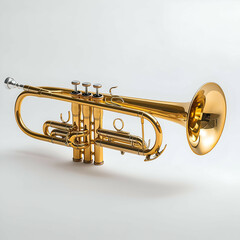 Obraz premium Gold Trumpet Wind Instrument Close-Up in Brass Band and Jazz Concert Studio - Musical Performance & Education