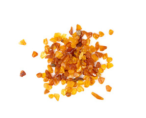 Amber stones isolated, polished orange gemstones, natural Baltic amber gems, golden resin crystals