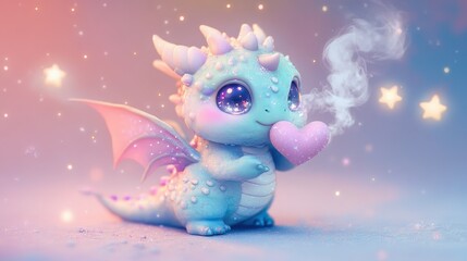 Obraz premium Cute Pastel Dragon with Heart