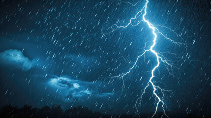 Dramatic night thunderstorm with intense lightning and rain