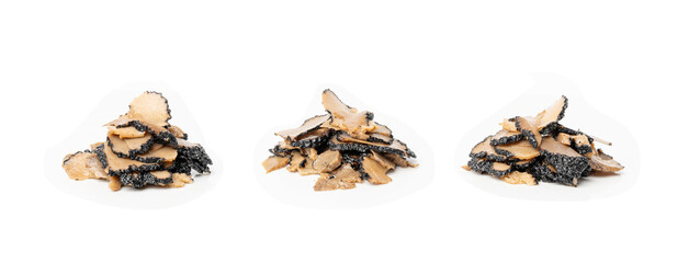 Truffle Slices Isolated, Gourmet Tuber Melanosporum Mushroom Pieces, Black Truffle Cuts